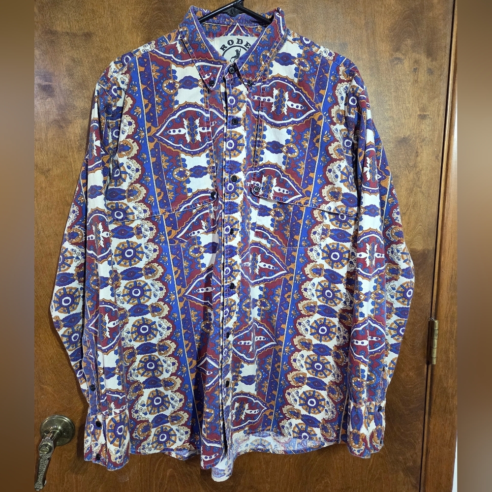 Vintage 90s Rodeo Active Western Wear Cotton Button Up Shirt Men's XL Cowboy